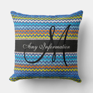 Coussin Monogramme Chevron Toile de jute Rustique #18