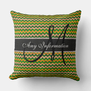 Coussin Monogramme Chevron Toile de jute Rustique #36