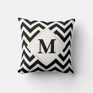Coussin Monogramme Chevrons noir et blanc