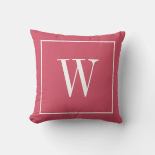 Coussin Monogramme Chic Initial Stylisé Rose et Blanc Mis 