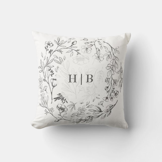 Coussin Monogramme Classique Botanique Florales Mariage (Recto)