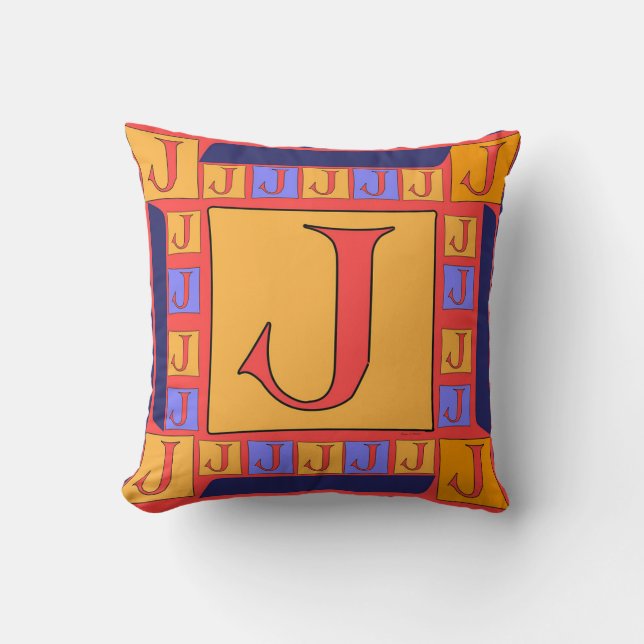 COUSSIN MONOGRAMME CLASSIQUE J BLUE BORDURE (Recto)