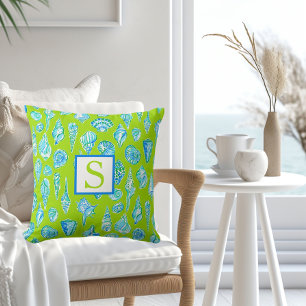 Coussin Monogramme Coquillage Vert Citron / Prépa Côtière