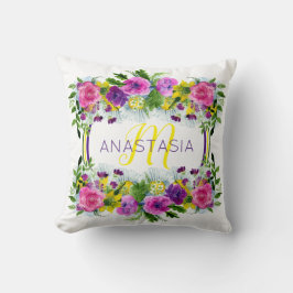 Coussin Monogramme d’aquarelle du dimanche de la fête des 