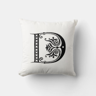 Coussin Monogramme D Modèle floral noir et blanc initial