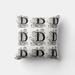 Coussin Monogramme D Modèle floral noir et blanc initial
