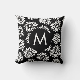 Coussin Monogramme Daisy Noir et Blanc Groovy Minimaliste