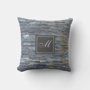 Coussin Monogramme d'ardoise grise