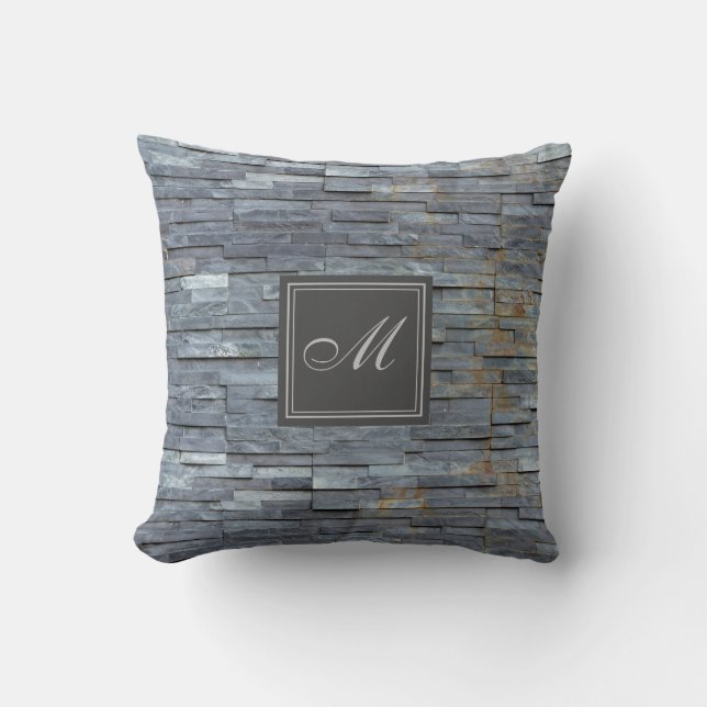 Coussin Monogramme d'ardoise grise (Recto)