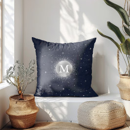 Coussin Monogramme d'argent céleste de la lune