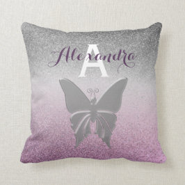 Coussin Monogramme d'argent et de violet