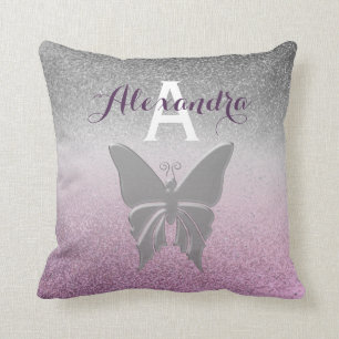 Coussin Monogramme d'argent et de violet