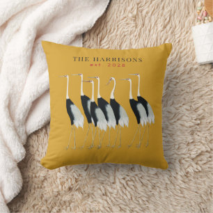 Coussin Monogramme d'art fin de grues japonaises en or vin