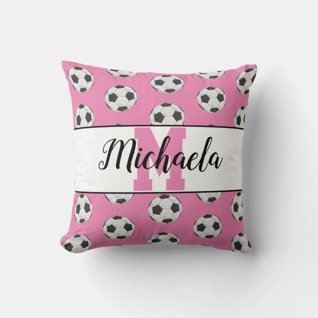 Coussin Monogramme de balle de soccer personnalisé Nom ros (Recto)