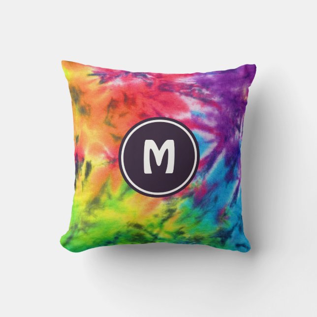 Coussin Monogramme de Boho rétro de l'arc-en-ciel Abstrait (Recto)