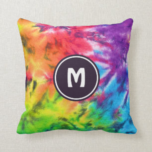 Coussin Monogramme de Boho rétro de l'arc-en-ciel Abstrait