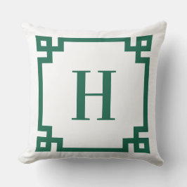 Coussin Monogramme de bordure clé grecque verte et blanche