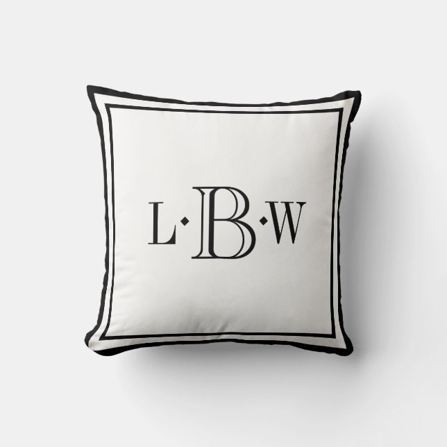 Coussin Monogramme de bordure noire classique (Recto)