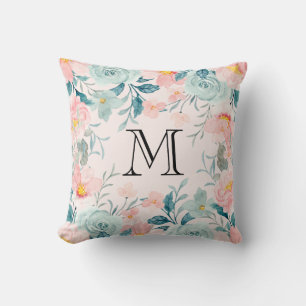 Coussin Monogramme de bordure rose et vert