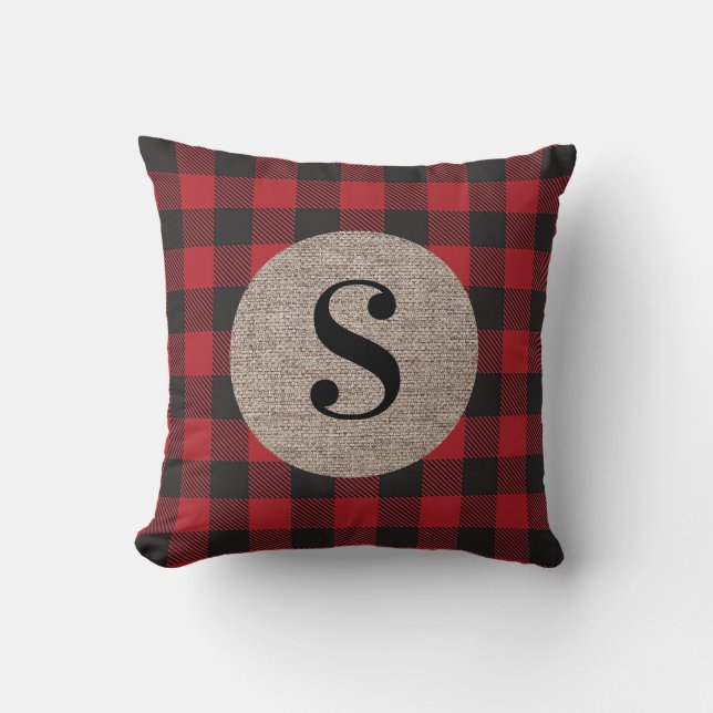 Coussin Monogramme de Burlap Russe Plaid de Buffle Noir Ro (Recto)