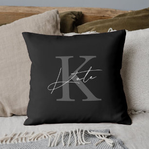 Coussin Monogramme de calligraphie noire moderne