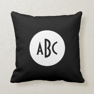 Coussin Monogramme de cercle blanc et noir