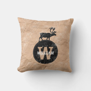 Coussin Monogramme de cerf désorganisé papier Brown rustiq