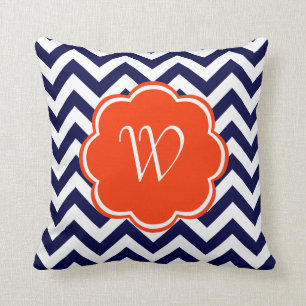 Coussin Monogramme de Chevron de bleu marine