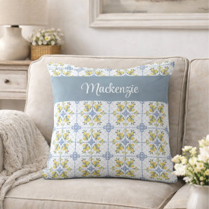 Coussin Monogramme de citron de campagne française aquarel