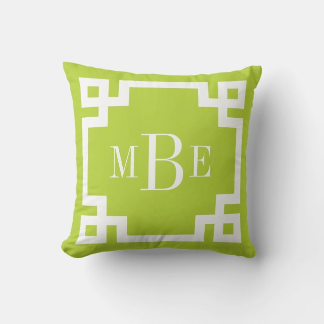 Coussin Monogramme de clé grecque verte et blanche d'Apple (Recto)