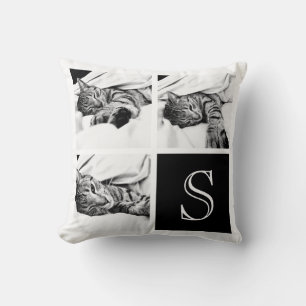 Coussin Monogramme de collection photo Instagram noir et b
