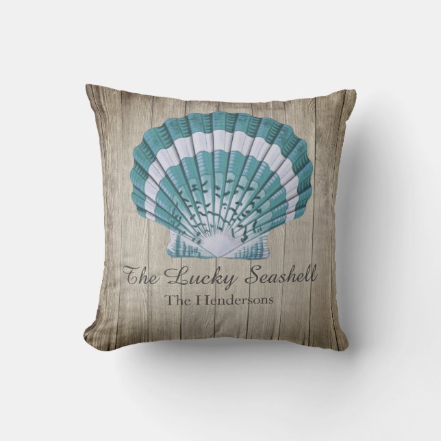 Coussin Monogramme de coquillage bleu marine personnalisé (Recto)
