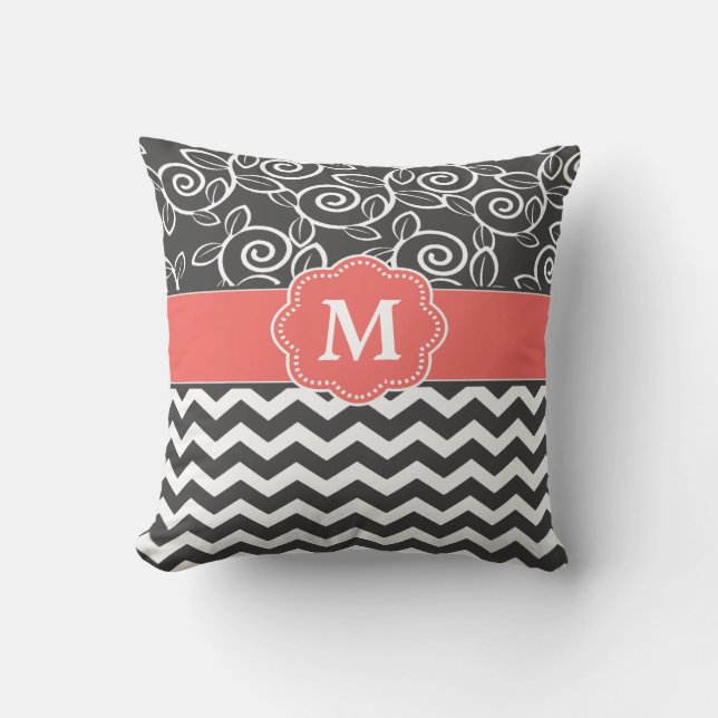 Coussin Monogramme de corail gris de Chevron (Recto)