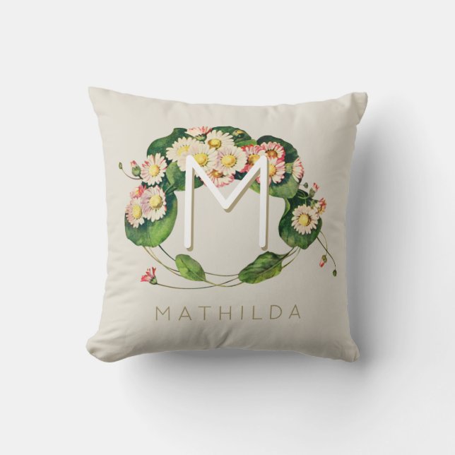 Coussin Monogramme de couronne Art nouveau pour personnali (Recto)