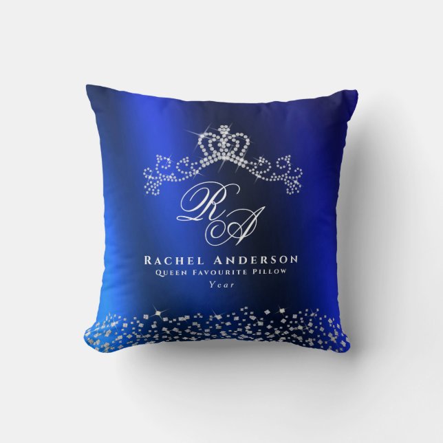 Coussin Monogramme de couronne brillant bleu (Recto)