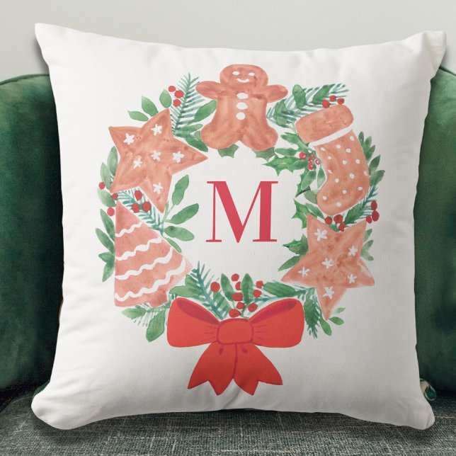 Coussin Monogramme de couronne de Noël personnalisé (Créateur téléchargé)