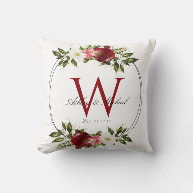 Coussin Monogramme de couronne de rose rouge moderne Maria (Recto)