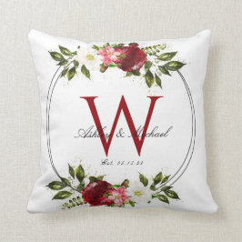 Coussin Monogramme de couronne de rose rouge moderne Maria