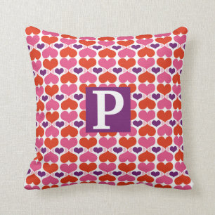 Coussin Monogramme de courtepointe Valentine Hearts
