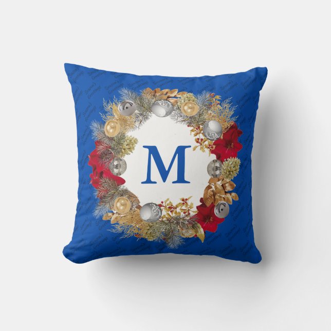 Coussin MONOGRAMME DE CRÉDIT DE Noël Bleu profond (Recto)