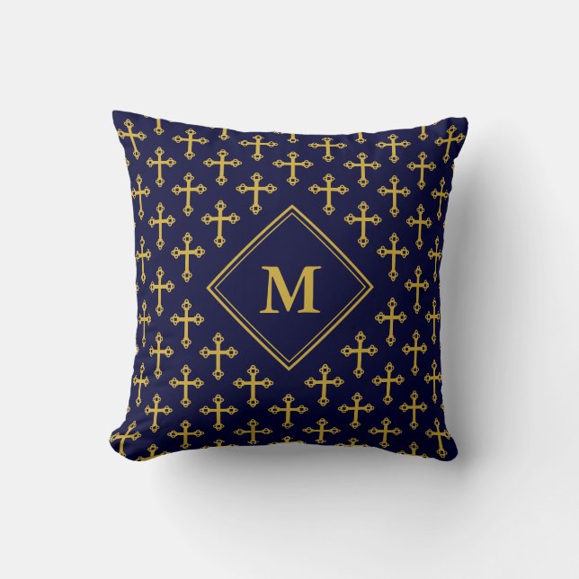 Coussin Monogramme de CROIX d'or bleu (Recto)