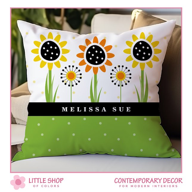 Coussin Monogramme de Dandelion de tournesol moderne (Créateur téléchargé)