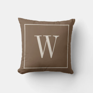 Coussin Monogramme de Designer Initial Toffee Brun & Ivoir