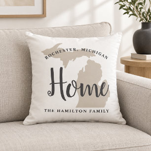 Coussin Monogramme de famille de Michigan Home écriture bl