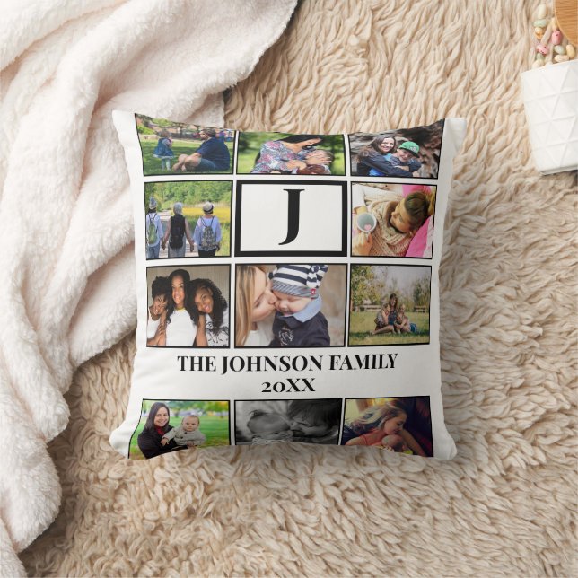 Coussin Monogramme de famille personnalisé 11 Collage phot (Couverture)