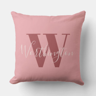 Coussin Monogramme de fille et nom rose roux