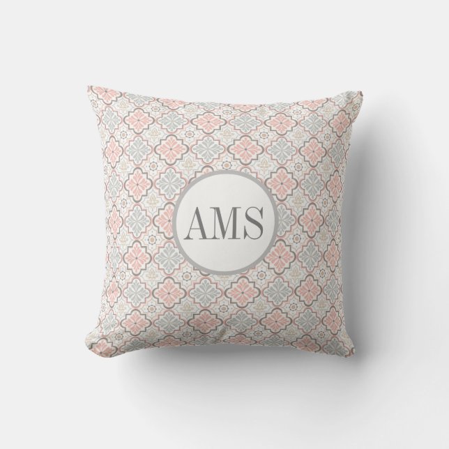 Coussin Monogramme de fleurs marocaines personnalisé (Recto)