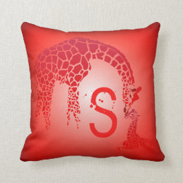 Coussin Monogramme de Girafe Mère et Bébé| rouge