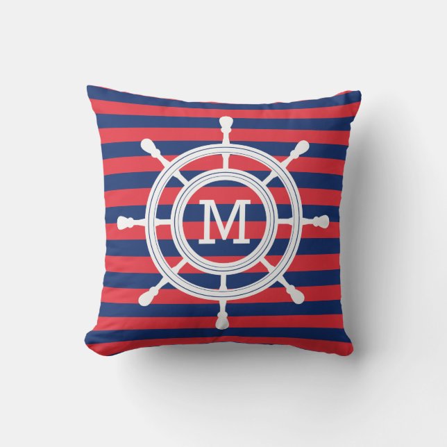 Coussin Monogramme de gouvernail de direction de rayures (Recto)
