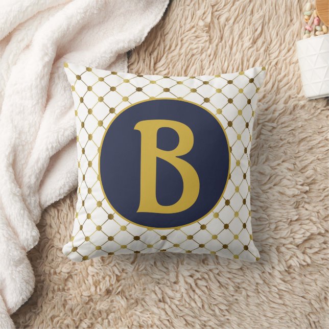 Coussin Monogramme de grille de points or et blanc (Couverture)